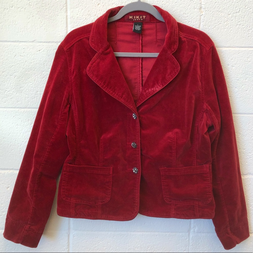 Vintage Kikit Jeans Red Blazer with Jeweled Buttons